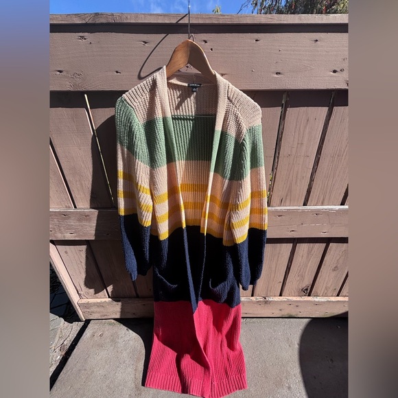 torrid Sweaters - torrid Striped Long Cardigan in Beige, Green, Yellow, Navy & Red
